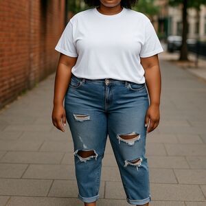 Momokrom Blue Light Was Crop Straight Leg Distressed Crop Jeans Size 12